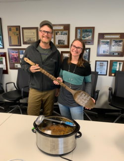 2022 Mike Trump Chili Cookoff winners Brad and Elise Bartelme share the coveted, first-place wooden spoon