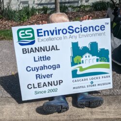 Employees, friends, and community members volunteer to help EnviroScience's employee-led Corporate Responsibility Committee (CRC) at their biannual river cleanup event.