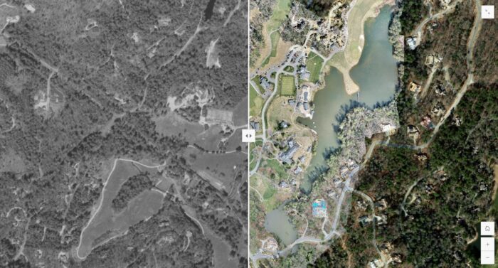 Change detection from aerial imagery using GIS time slider for land use monitoring.