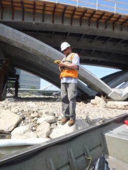Bridge and river GPS data collection for GIS survey and infrastructure mapping.