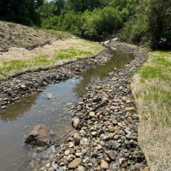 Restored Talcott Creek stream channel in Thompson Township, Ohio, following ecological restoration efforts