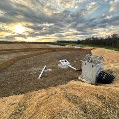 Stormwater management and erosion control measures installed at a construction site to support environmental compliance.